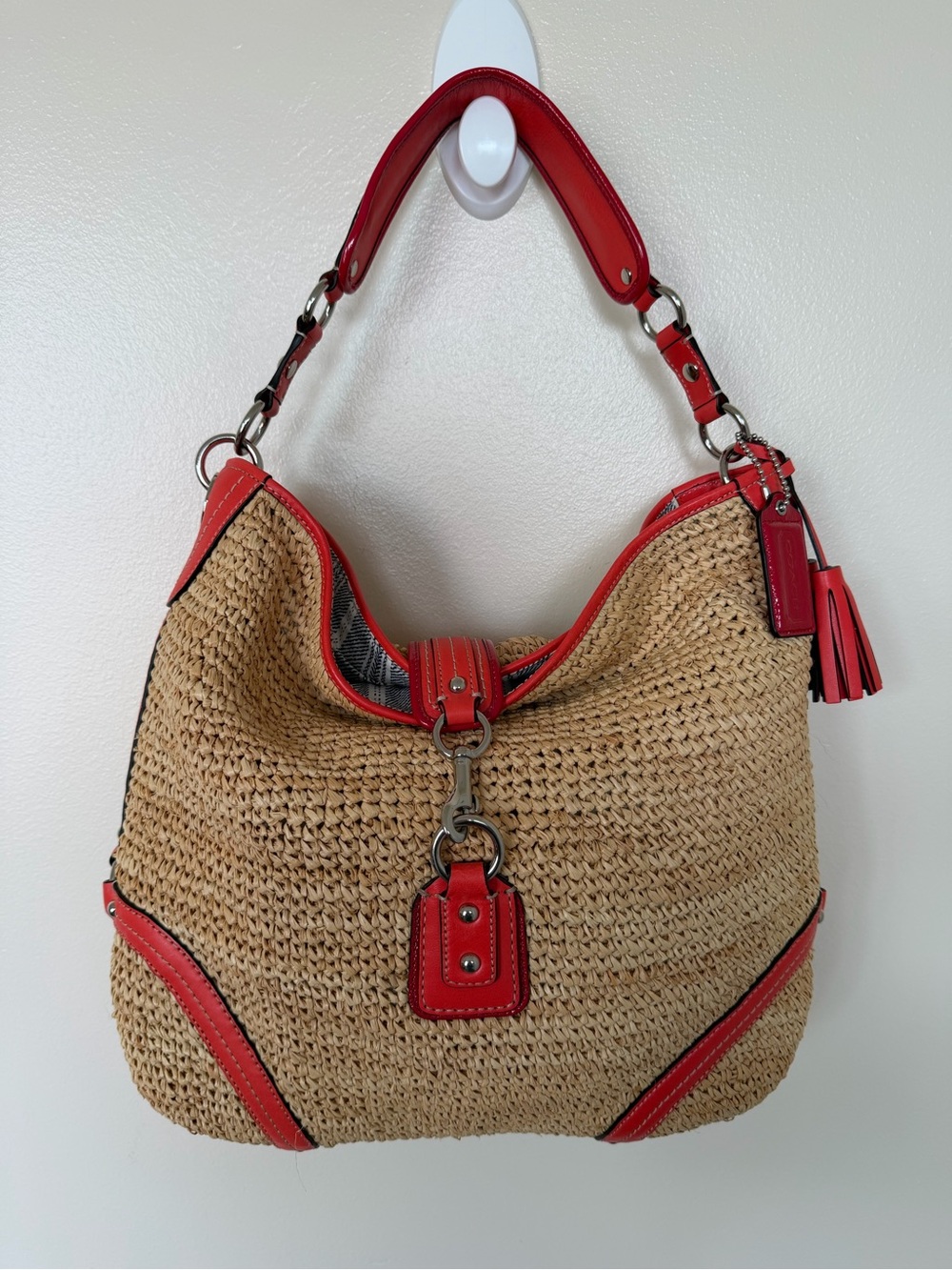 COACH Straw Dogleash 22906 Hobo Shoulder Raffia Slouchy Bag Y2K Vintage